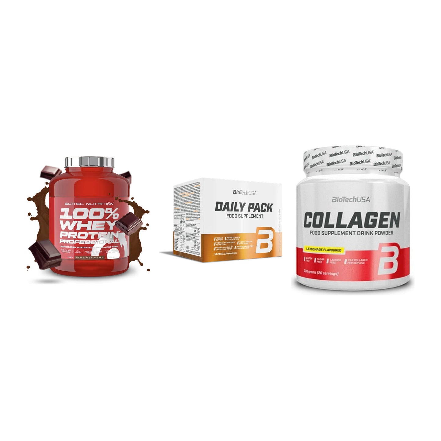 Regenerations-Set: Scitec 100% + BioTech Daily + BioTech Collage – alle enthaltenen Artikel