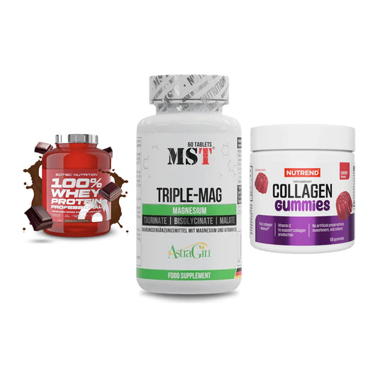 Regenerations-Set: Scitec 100% + MST Tripple Mag + Nutrend Collage – alle enthaltenen Artikel