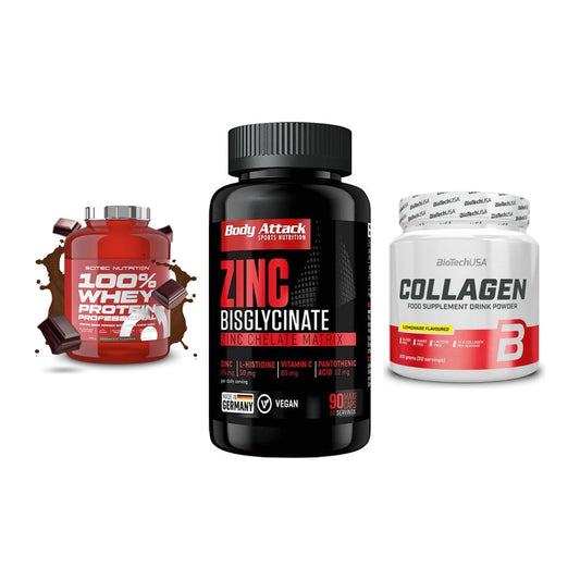Regenerations-Set: Scitec 100% + Body Attack + BioTech Collage – alle enthaltenen Artikel