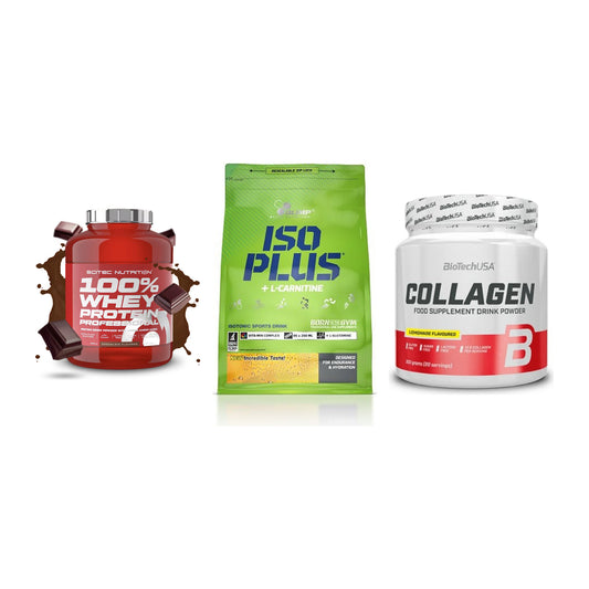 Regenerations-Set: Scitec 100% + Olimp Iso Plus + BioTech Collage – alle enthaltenen Artikel