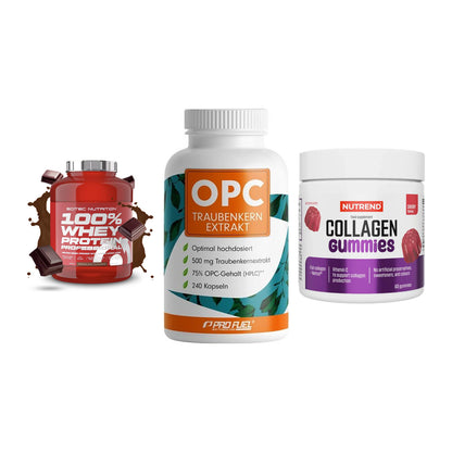 Regenerations-Set: Scitec 100% + ProFuel OPC + Nutrend Collage – alle enthaltenen Artikel