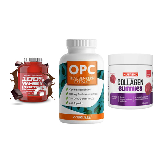 Regenerations-Set: Scitec 100% + ProFuel OPC + Nutrend Collage – alle enthaltenen Artikel