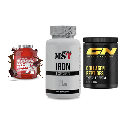 Regenerations-Set: Scitec 100% + MST Iron + GN Peptan – alle enthaltenen Artikel