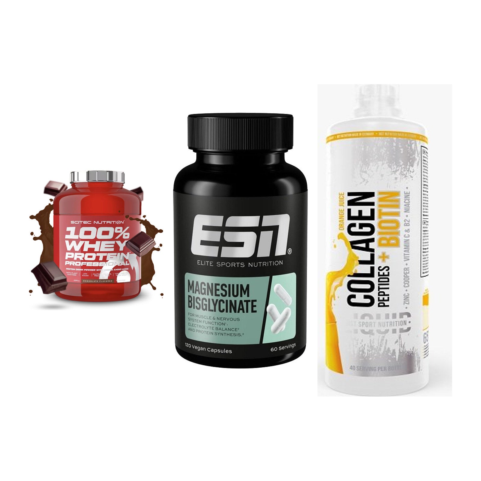 Regenerations-Set: Scitec 100% + ESN Magnesium + MST Collagen – alle enthaltenen Artikel