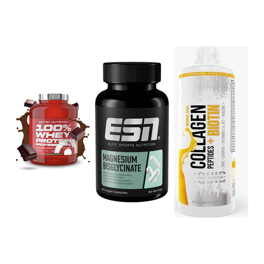 Regenerations-Set: Scitec 100% + ESN Magnesium + MST Collagen – alle enthaltenen Artikel