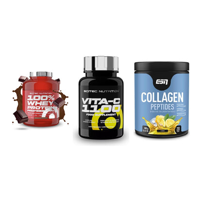 Regenerations-Set: Scitec 100% + Scitec Vitamin + ESN Collagen – alle enthaltenen Artikel