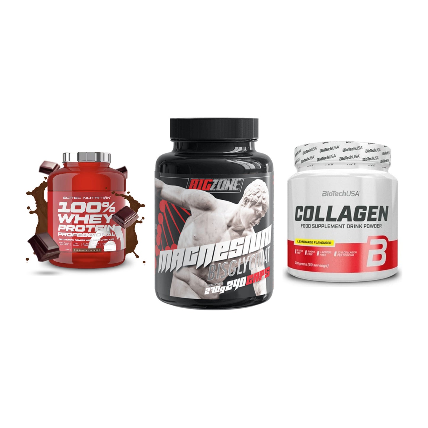 Regenerations-Set: Scitec 100% + Big Zone + BioTech Collage – alle enthaltenen Artikel