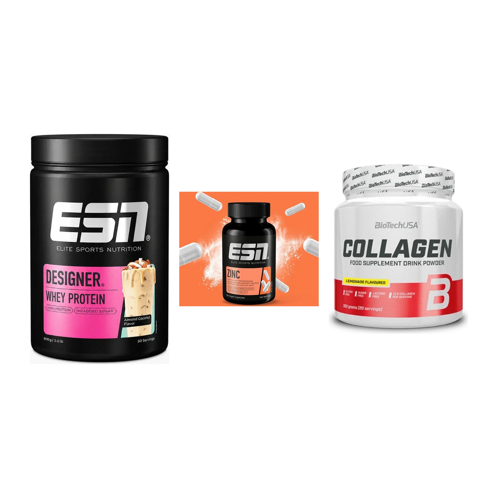 Regenerations-Set: ESN Designer Whey + ESN Zinc + BioTech Collagen – alle enthaltenen Artikel