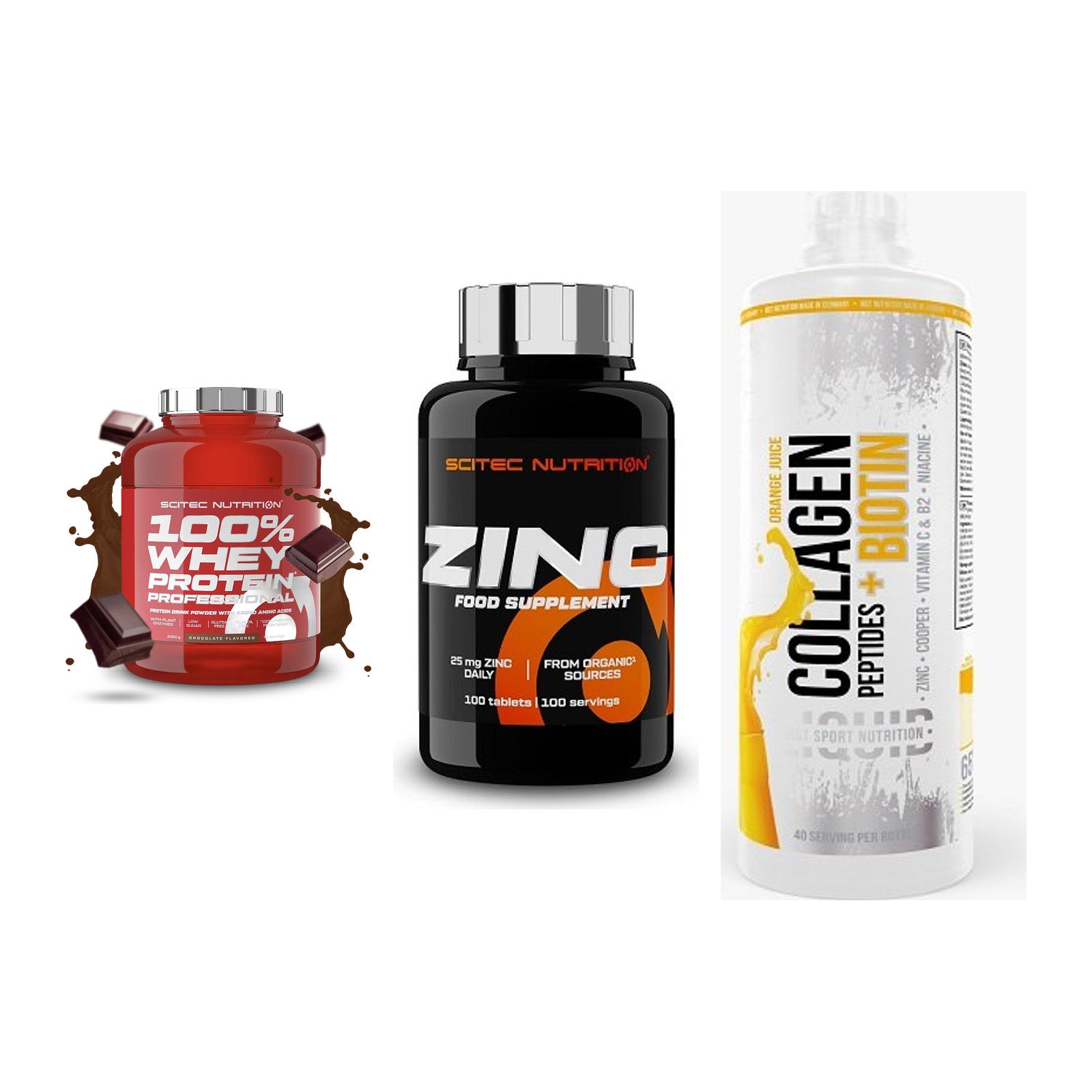 Regenerations-Set: Scitec 100% + Scitec Zinc + MST Collagen – alle enthaltenen Artikel