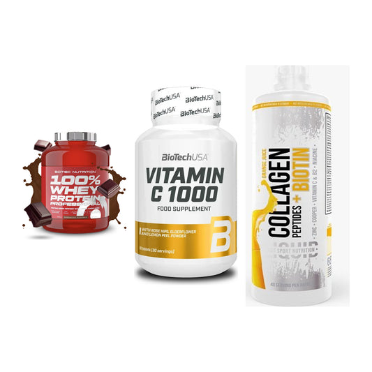 Regenerations-Set: Scitec 100% + BioTech Vitamin + MST Collagen – alle enthaltenen Artikel