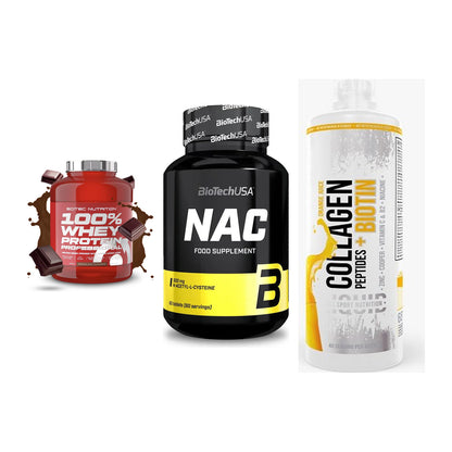 Regenerations-Set: Scitec 100% + BioTech NAC + MST Collagen – alle enthaltenen Artikel