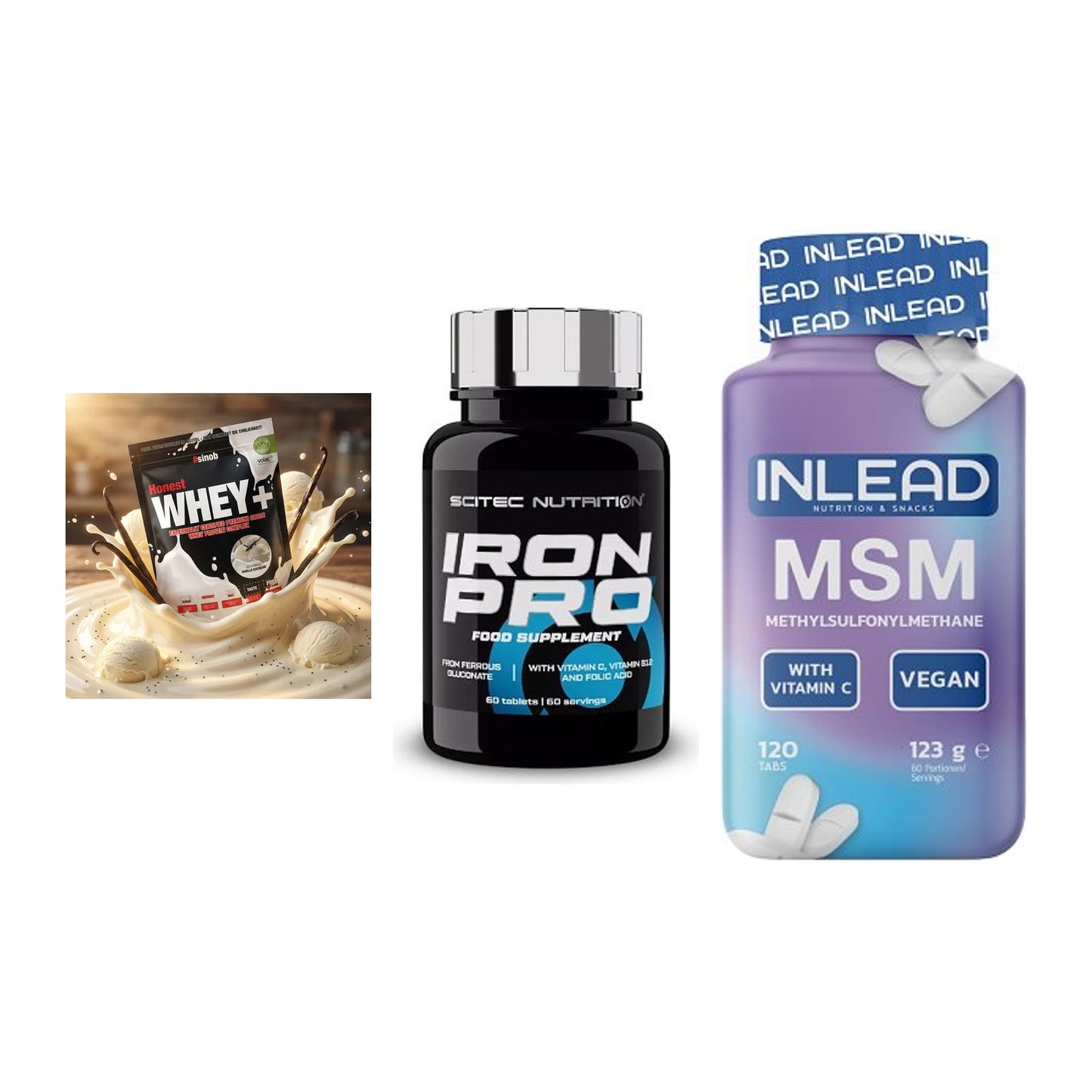Regenerations-Set: Sinob Honest + Scitec Iron Pro + INLEAD MSM – alle enthaltenen Artikel
