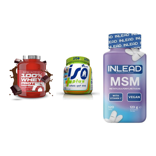Regenerations-Set: Scitec 100% + Olimp Iso Plus + INLEAD MSM – alle enthaltenen Artikel