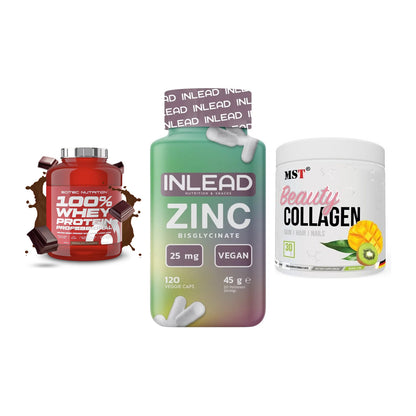 Regenerations-Set: Scitec 100% + INLEAD Zink + MST Beauty – alle enthaltenen Artikel