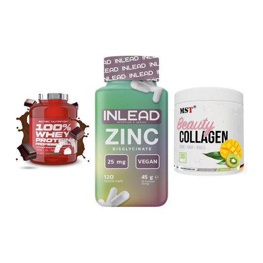 Regenerations-Set: Scitec 100% + INLEAD Zink + MST Beauty – alle enthaltenen Artikel