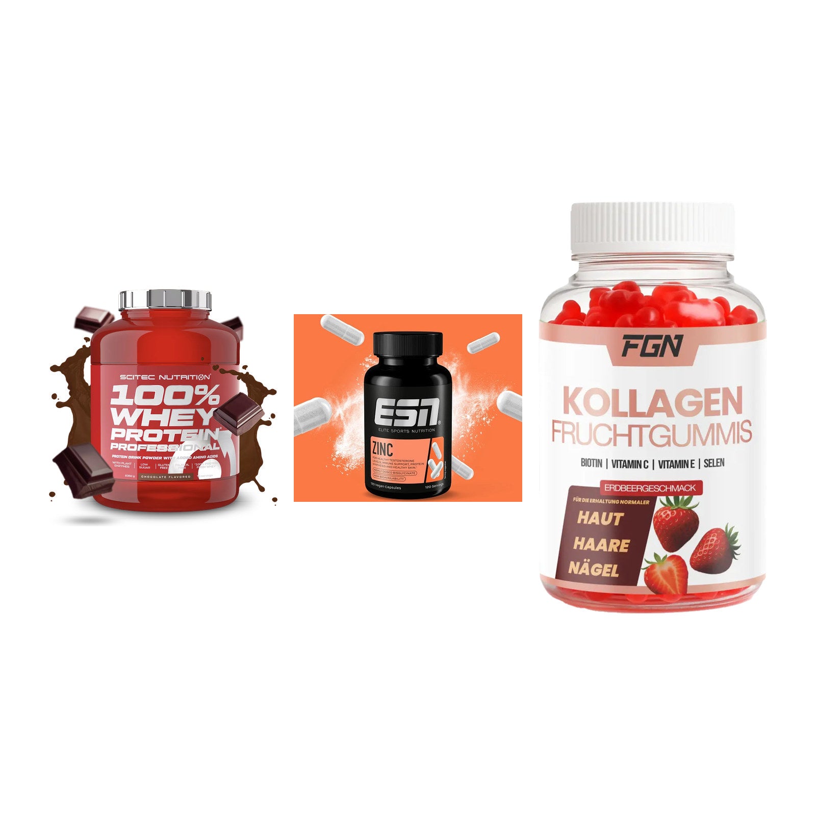 Regenerations-Set: Scitec 100% + ESN Zinc + FGN Kollagen 60 – alle enthaltenen Artikel