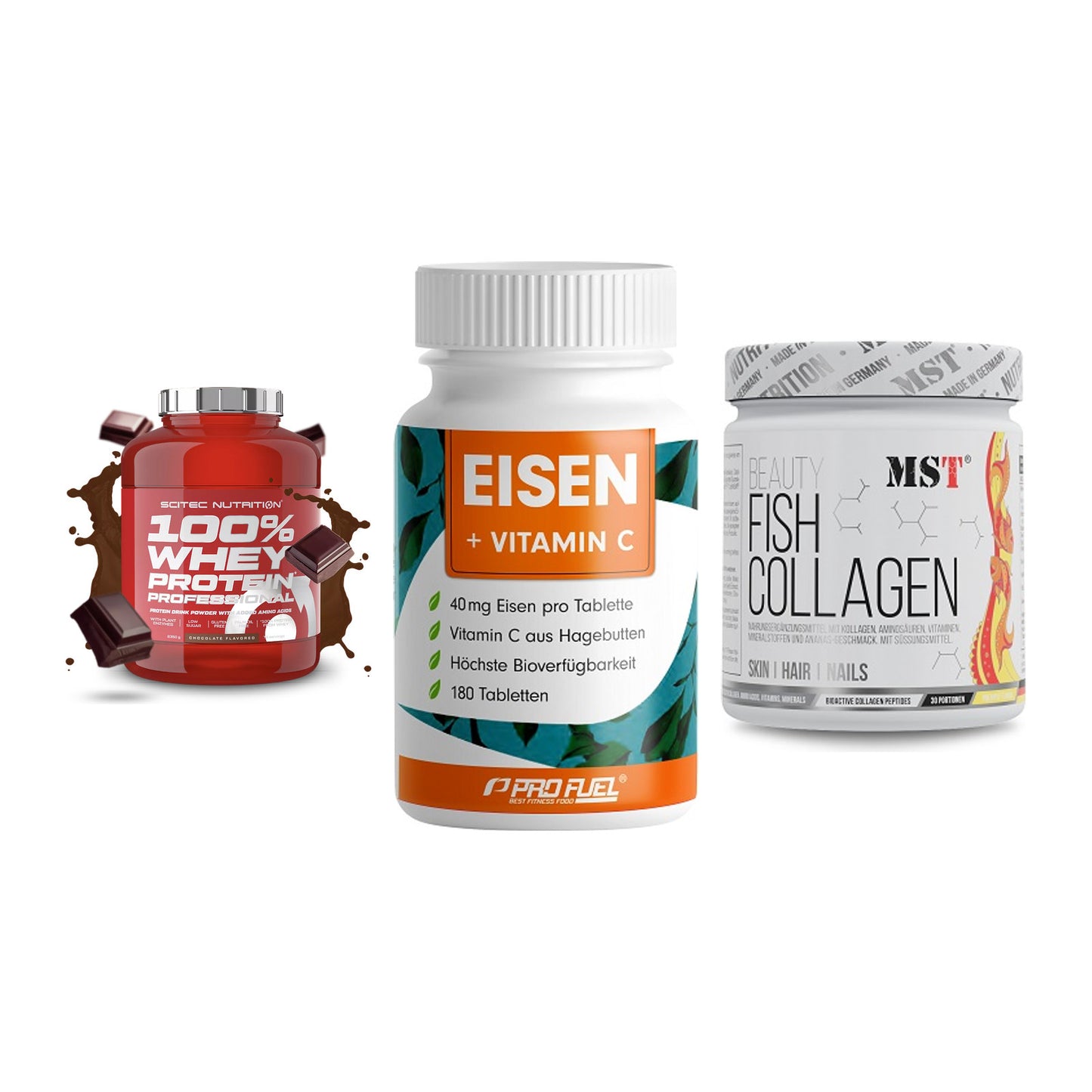 Regenerations-Set: Scitec 100% + ProFuel EISEN + MST Beauty Fish – alle enthaltenen Artikel