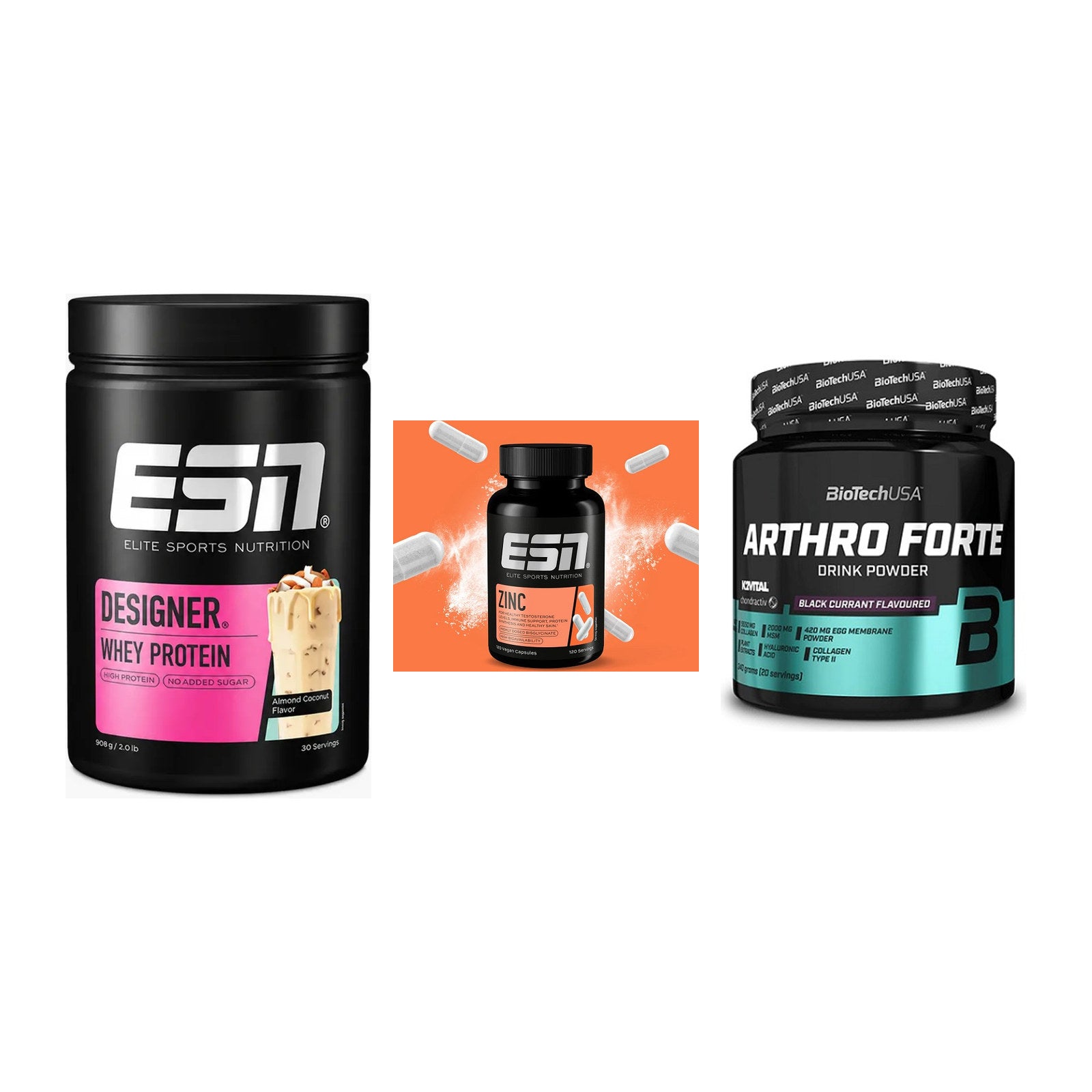Regenerations-Set: ESN Designer Whey + ESN Zinc + BioTech Arthro Forte – alle enthaltenen Artikel