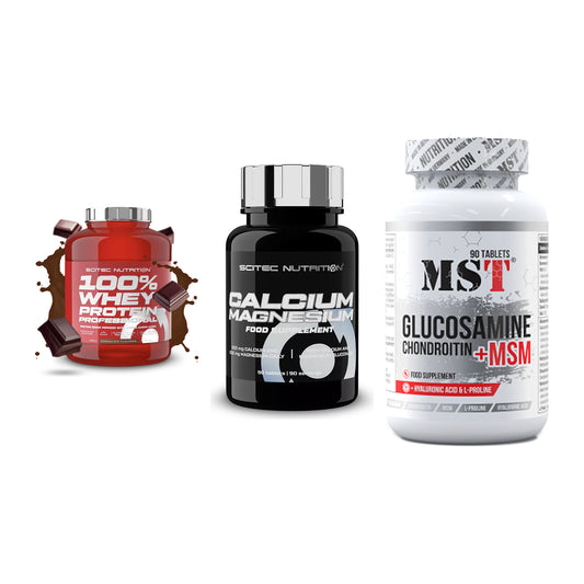 Regenerations-Set: Scitec 100% + Scitec Calcium + MST Glucosamine – alle enthaltenen Artikel