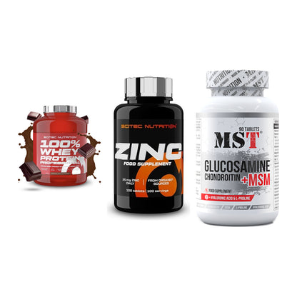 Regenerations-Set: Scitec 100% + Scitec Zinc + MST Glucosamine – alle enthaltenen Artikel