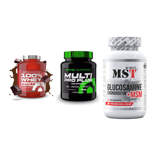 Regenerations-Set: Scitec 100% + Scitec Multi + MST Glucosamine – alle enthaltenen Artikel