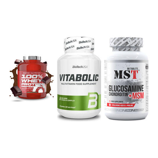 Regenerations-Set: Scitec 100% + BioTech Vitabol + MST Glucosamine – alle enthaltenen Artikel
