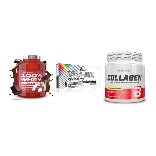 Regenerations-Set: Scitec 100% + Olimp Vita-Min + BioTech Collage – alle enthaltenen Artikel