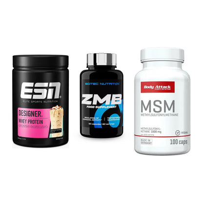 Regenerations-Set: ESN Designer Whey + Scitec ZMB + Body Attack MSM – alle enthaltenen Artikel