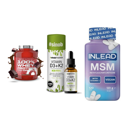 Regenerations-Set: Scitec 100% + Sinob Vitamin + INLEAD MSM – alle enthaltenen Artikel