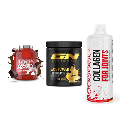 Regenerations-Set: Scitec 100% + GN Base Powder + MST Collagen – alle enthaltenen Artikel