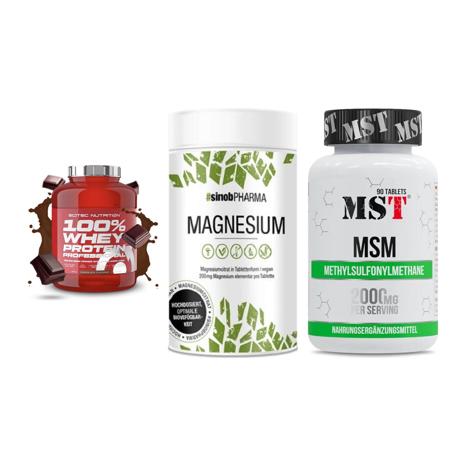 Regenerations-Set: Scitec 100% + Sinob Magnesium + MST MSM 2000 / – alle enthaltenen Artikel