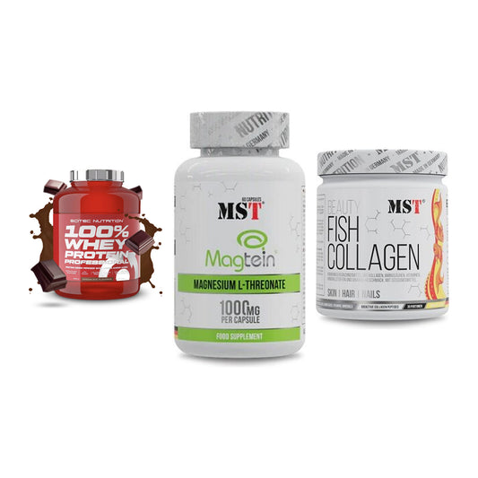 Regenerations-Set: Scitec 100% + MST Magnesium + MST Beauty Fish – alle enthaltenen Artikel