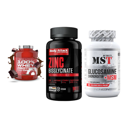 Regenerations-Set: Scitec 100% + Body Attack + MST Glucosamine – alle enthaltenen Artikel