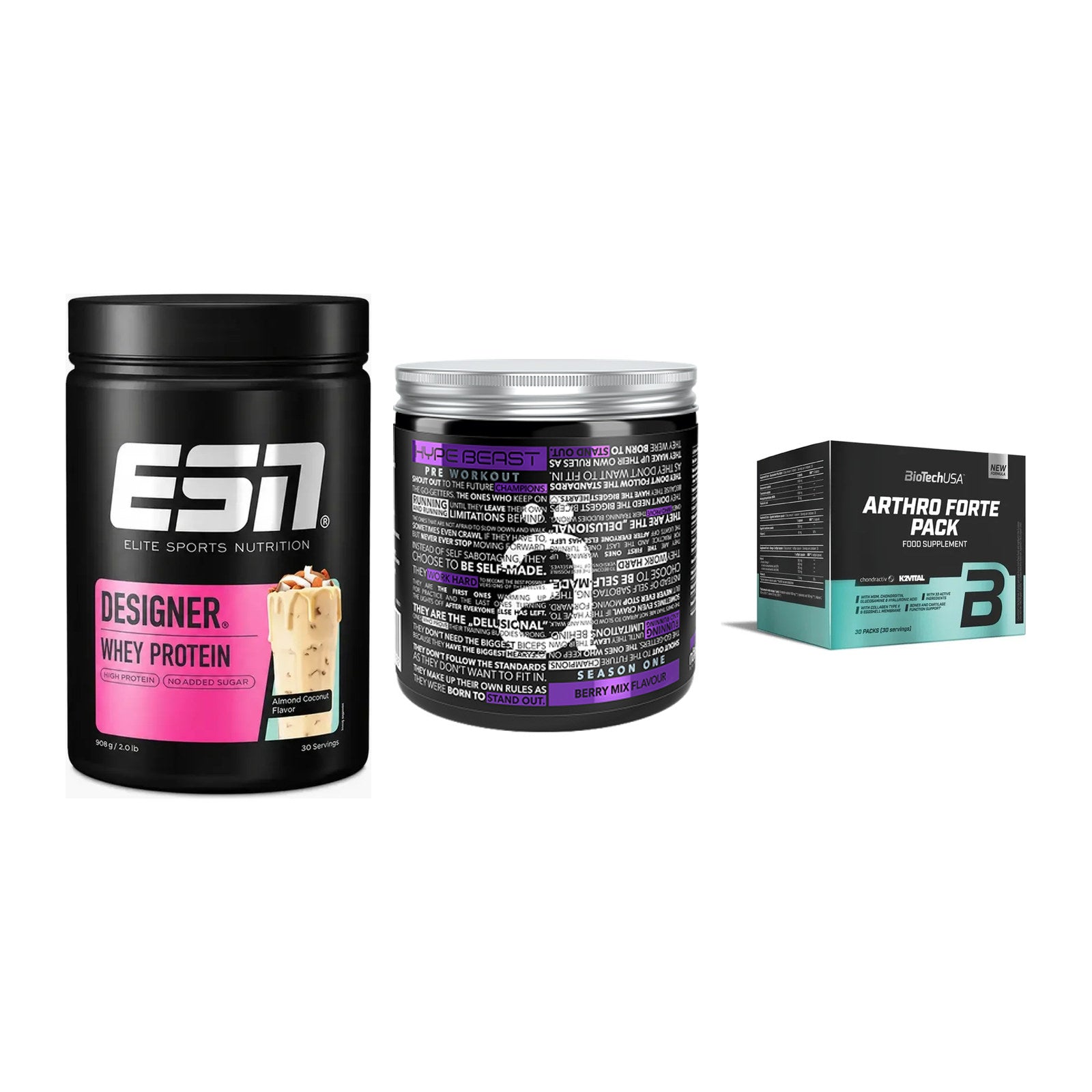 Regenerations-Set: ESN Designer + Nanosupps Hype + BioTech Arthro – alle enthaltenen Artikel