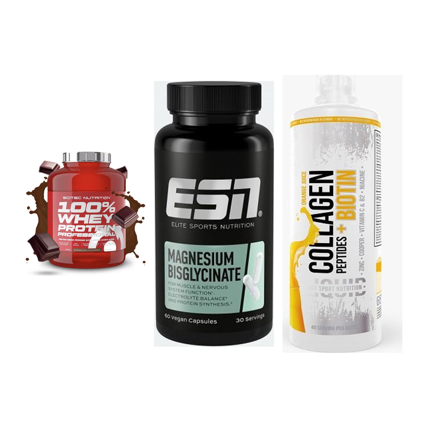 Regenerations-Set: Scitec 100% + ESN Magnesium + MST Collagen – alle enthaltenen Artikel