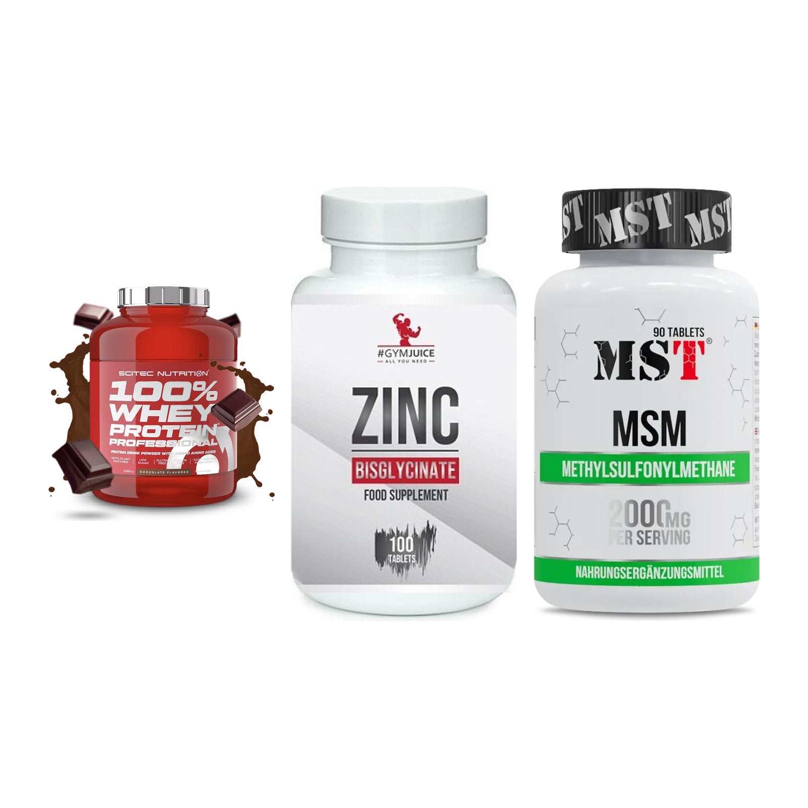 Regenerations-Set: Scitec 100% + #GYMJUICE ZINC + MST MSM 2000 / – alle enthaltenen Artikel