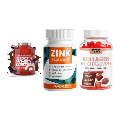 Regenerations-Set: Scitec 100% + ProFuel Zink + FGN Kollagen 60 – alle enthaltenen Artikel