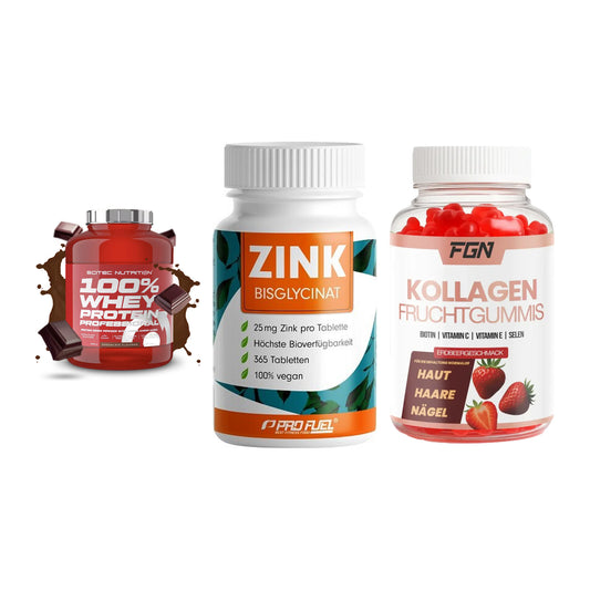 Regenerations-Set: Scitec 100% + ProFuel Zink + FGN Kollagen 60 – alle enthaltenen Artikel