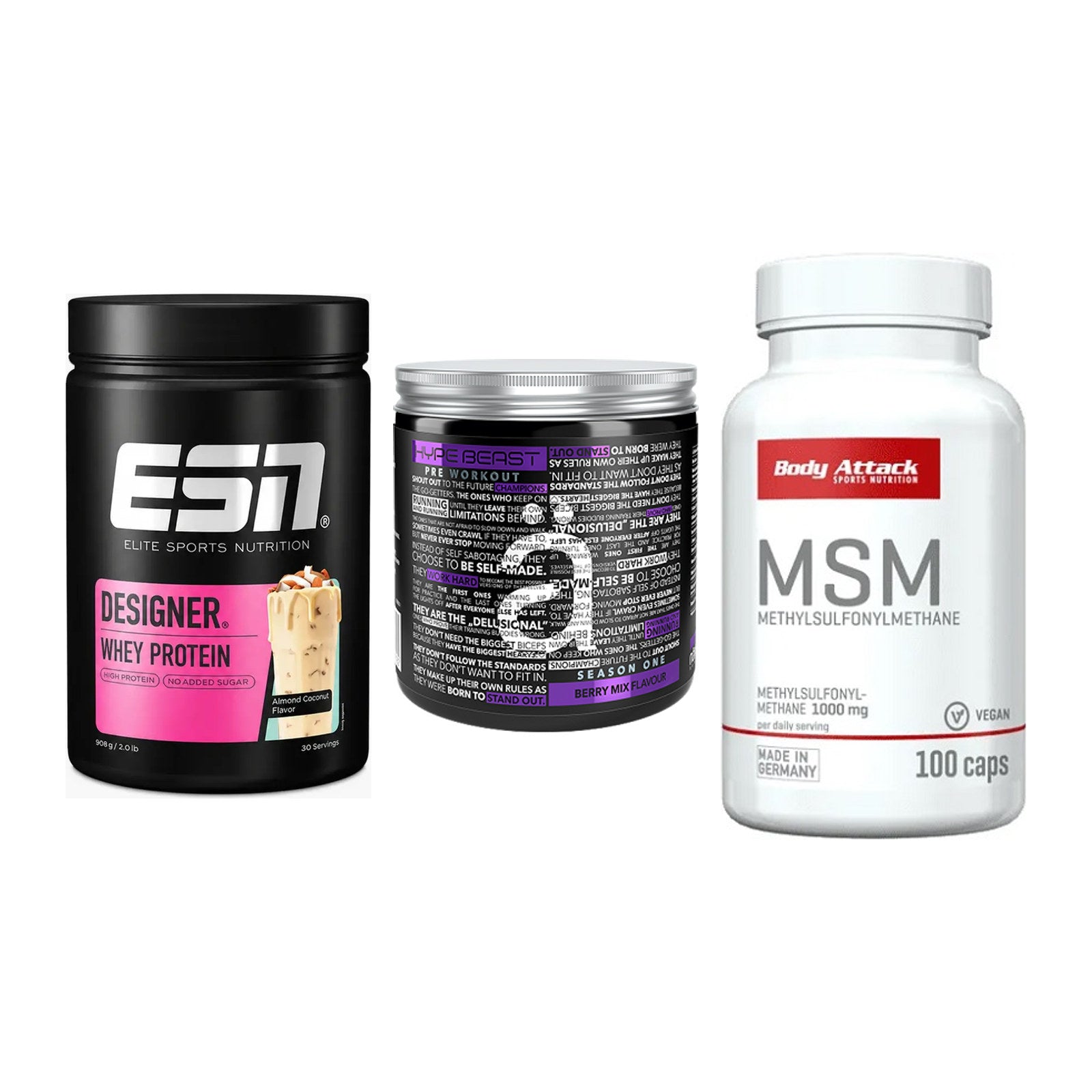 Regenerations-Set: ESN Designer + Nanosupps Hype + Body Attack MSM – alle enthaltenen Artikel