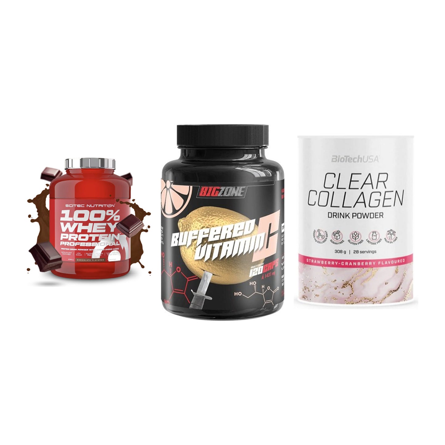 Regenerations-Set: Scitec 100% + Big Zone + BioTech Clear – alle enthaltenen Artikel