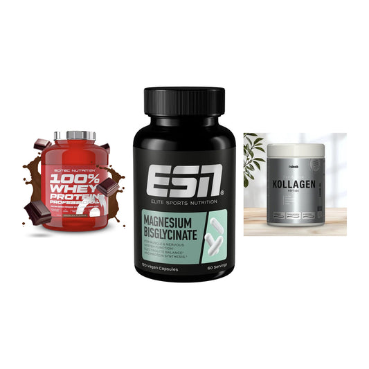 Regenerations-Set: Scitec 100% + ESN Magnesium + Sinob Kollagen – alle enthaltenen Artikel