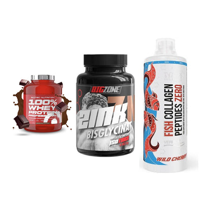 Regenerations-Set: Scitec 100% + Big Zone Zink + MST Fish – alle enthaltenen Artikel