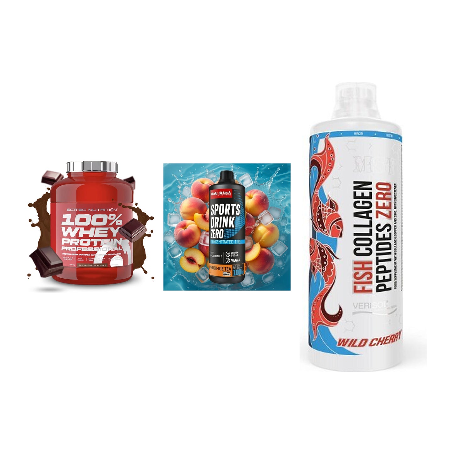 Regenerations-Set: Scitec 100% + Body Attack + MST Fish – alle enthaltenen Artikel