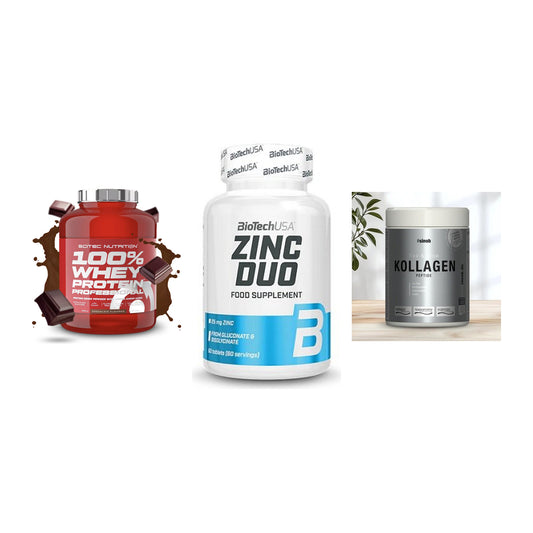 Regenerations-Set: Scitec 100% + BioTech Zinc + Sinob Kollagen – alle enthaltenen Artikel
