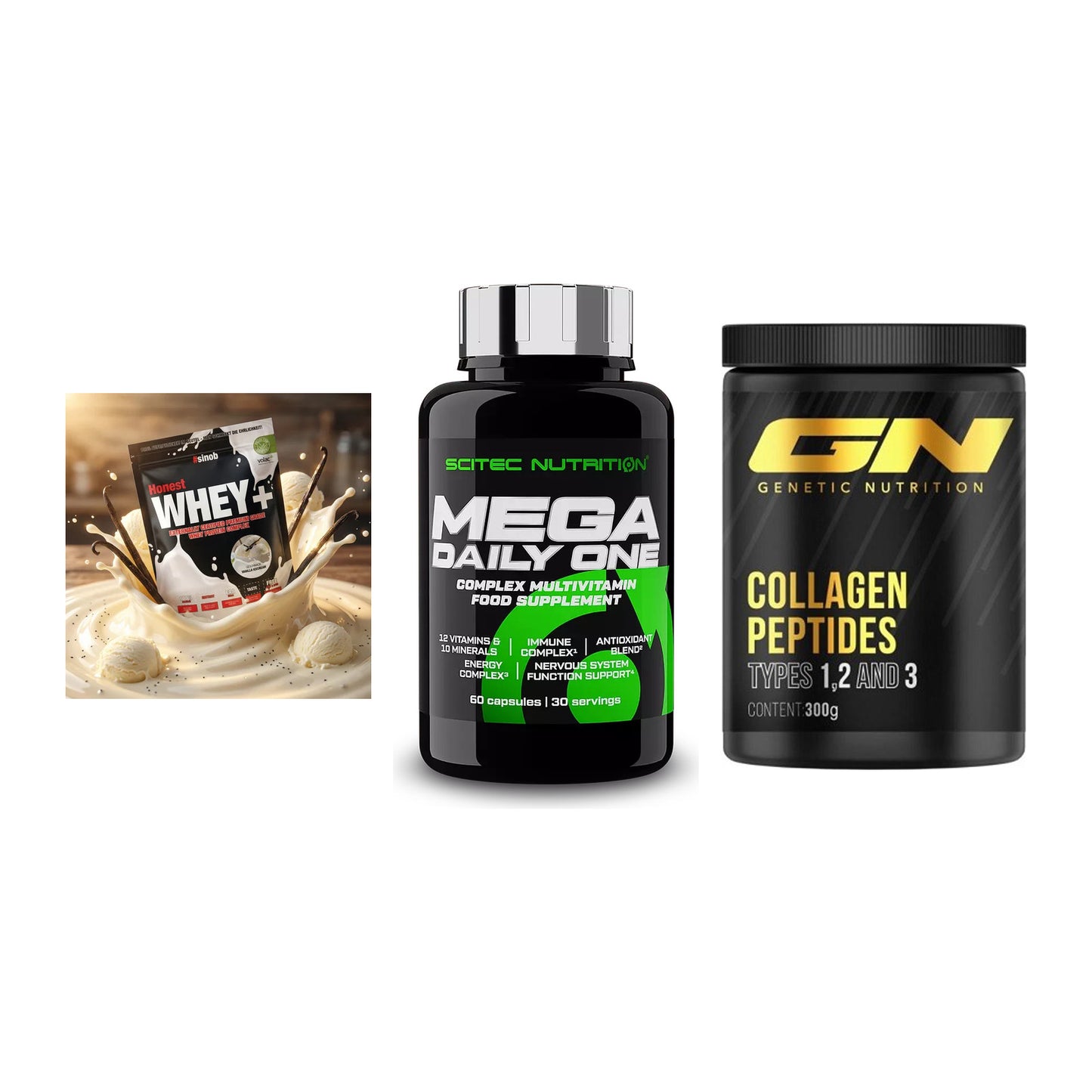 Regenerations-Set: Sinob Honest + Scitec Mega + GN Peptan – alle enthaltenen Artikel
