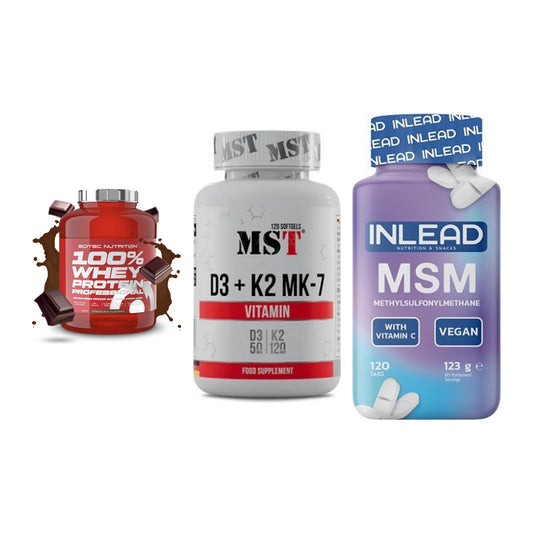 Regenerations-Set: Scitec 100% + MST Vitamin D3 + INLEAD MSM – alle enthaltenen Artikel