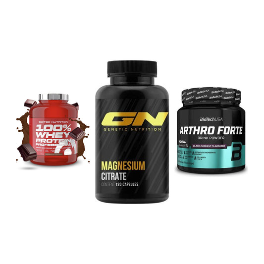 Regenerations-Set: Scitec 100% + GN Magnesium + BioTech Arthro – alle enthaltenen Artikel