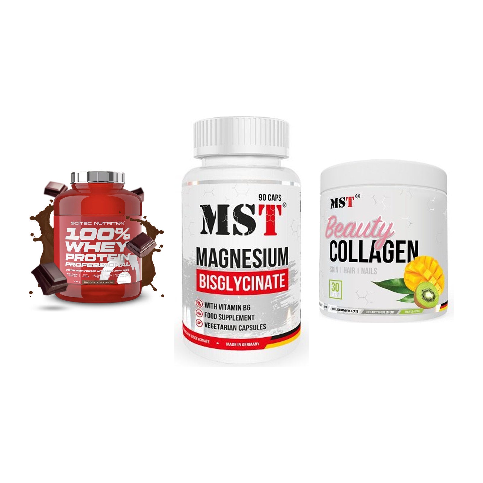 Regenerations-Set: Scitec 100% + MST Magnesium + MST Beauty – alle enthaltenen Artikel
