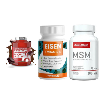 Regenerations-Set: Scitec 100% + ProFuel EISEN + Body Attack MSM – alle enthaltenen Artikel