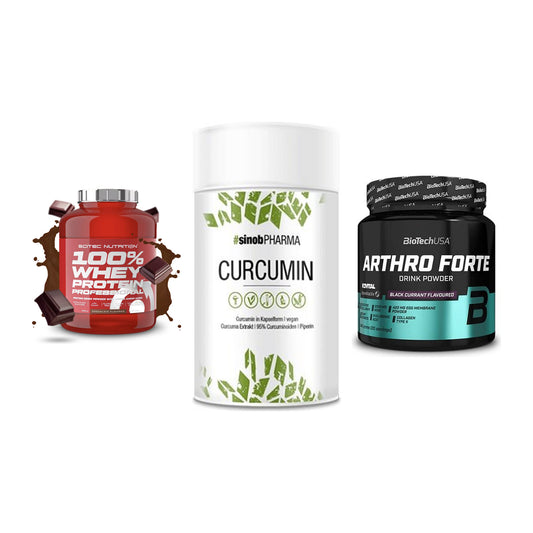 Regenerations-Set: Scitec 100% + Sinob Curcumin + BioTech Arthro – alle enthaltenen Artikel